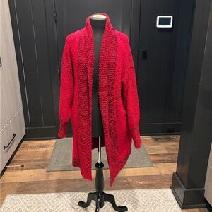 Vintage Oversized Red Knit Cardigan | Longline | Size M | Made in Hong Kong